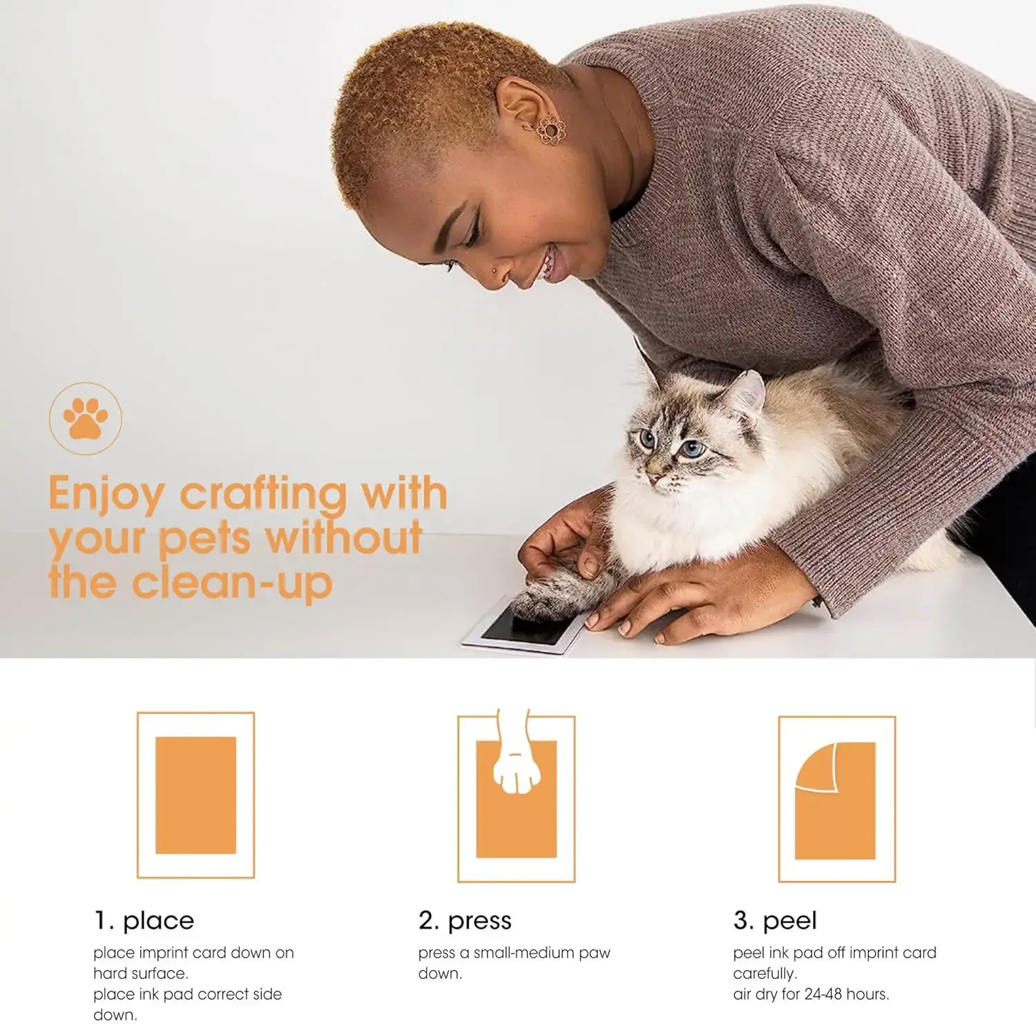 Paw Print Clean Touch Ink Pad Kit for Dogs and Cats, Pet Owner Keepsake, DIY Inkless Paw and Nose Print Impression Set