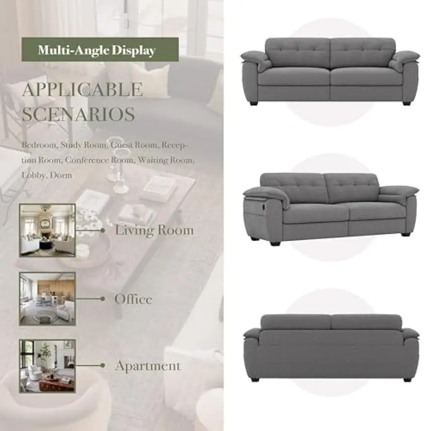 87" Modern Sofa, Comfy Sofa Couch w/Extra Deep Seats, 2/3 Seater Couches w/USB Charging Ports & Side Pockets,(Grey Chenille)