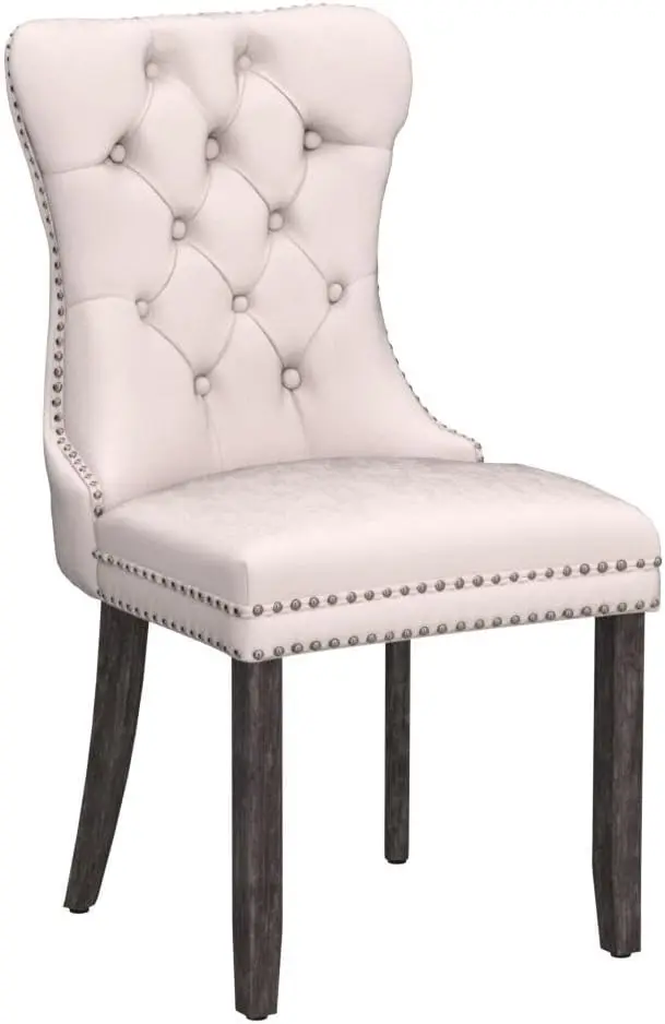 Velvet Dining Chairs Set of 6, Upholstered High-end Tufted Dining Room Chair with Nailhead Back Ring Pull Trim Solid Wood Legs