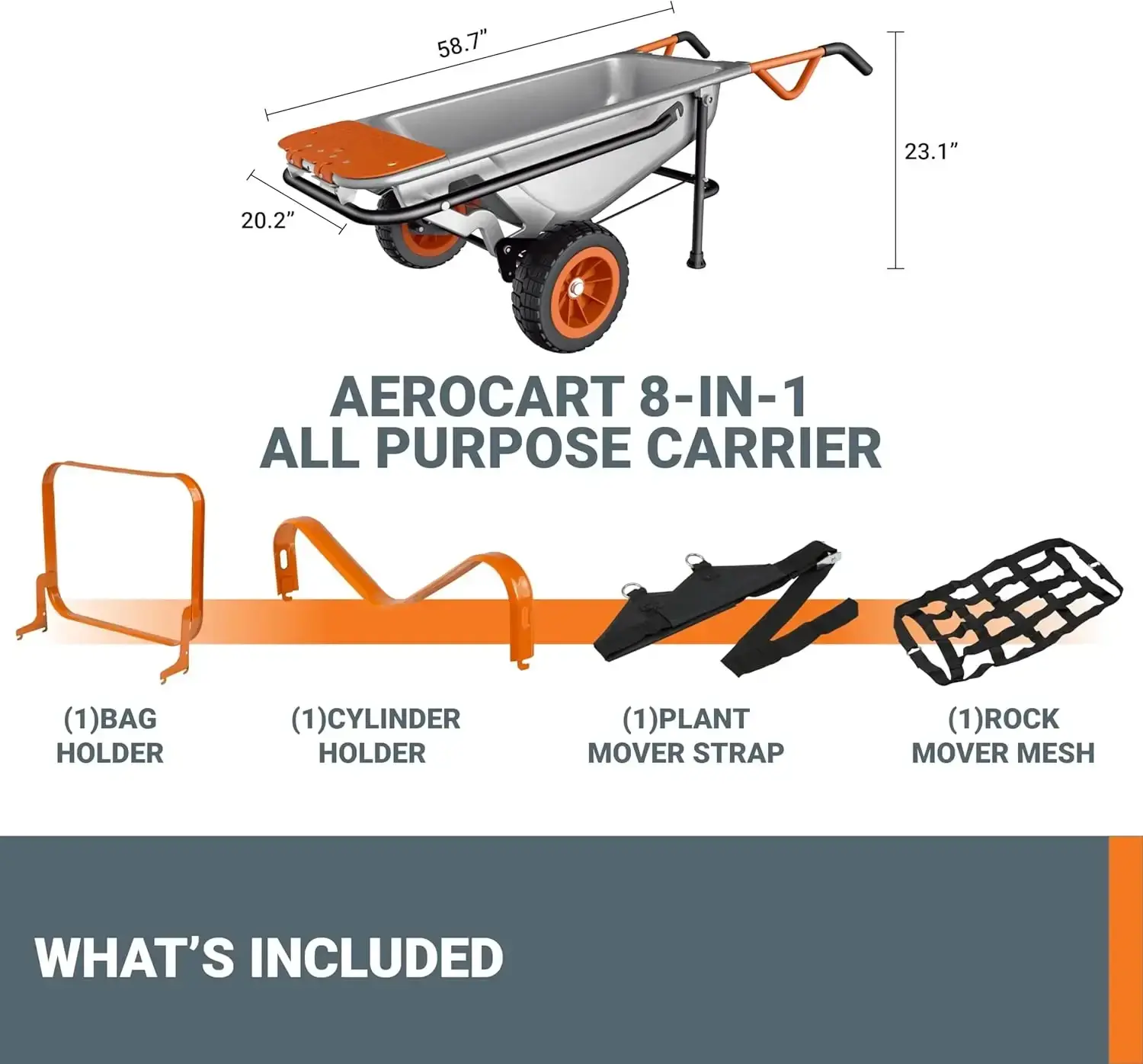 WG050 8-in-1 Aerocart Garden Cart/Wheelbarrow Heavy Duty/Dolly