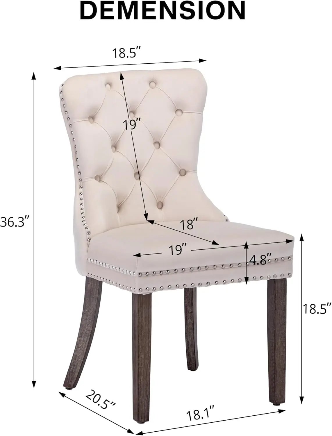 Velvet Dining Chairs Set of 6, Upholstered High-end Tufted Dining Room Chair with Nailhead Back Ring Pull Trim Solid Wood Legs