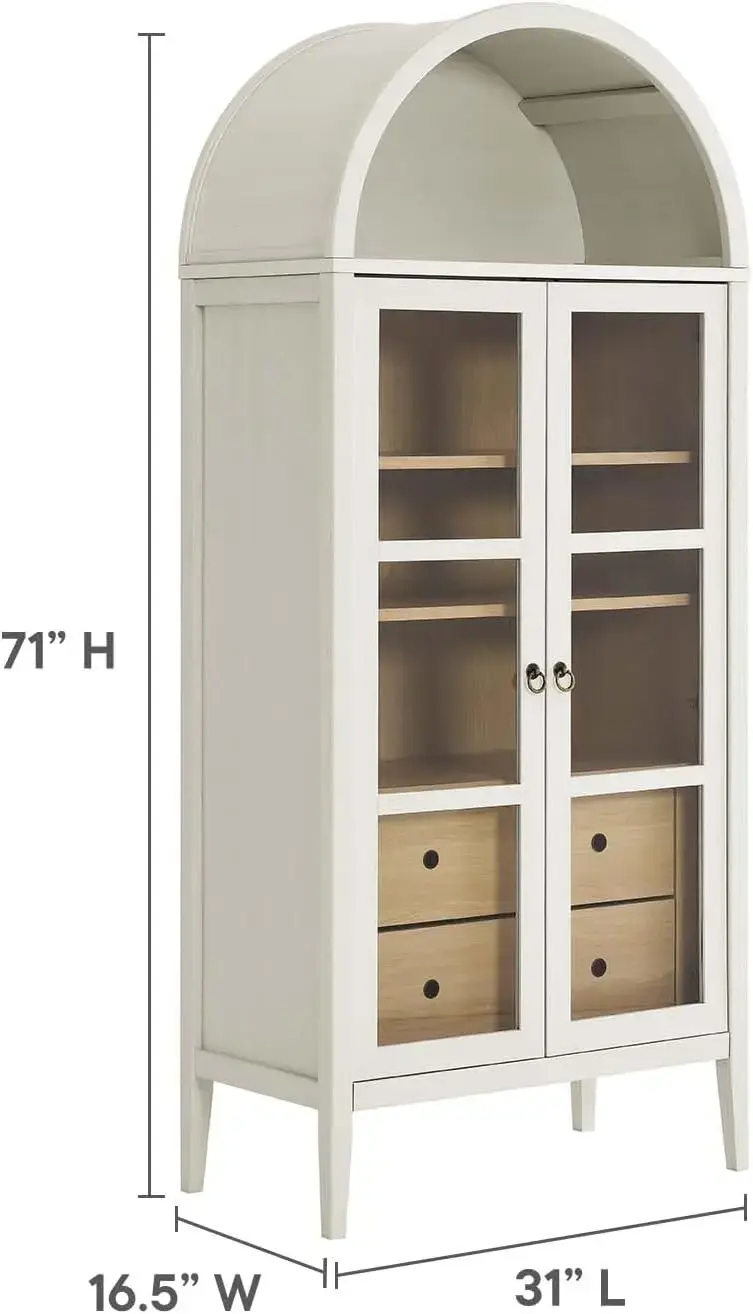 EEI-6639-WHI-OAK Nolan Tall Arched Storage Display Cabinet, White Oak