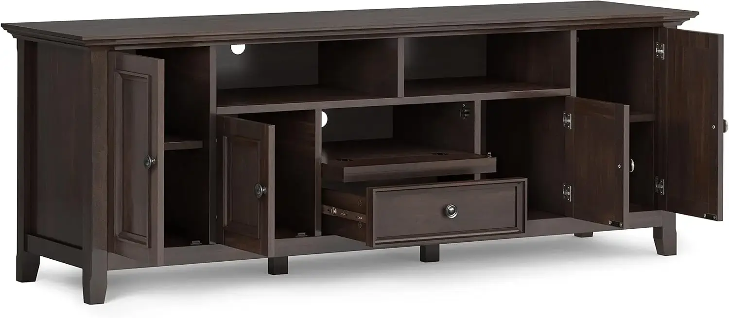 Amherst SOLID WOOD 72 Inch Wide Transitional TV Media Stand in Brunette Brown for TVs up to 80 Inch, For the Living Room .