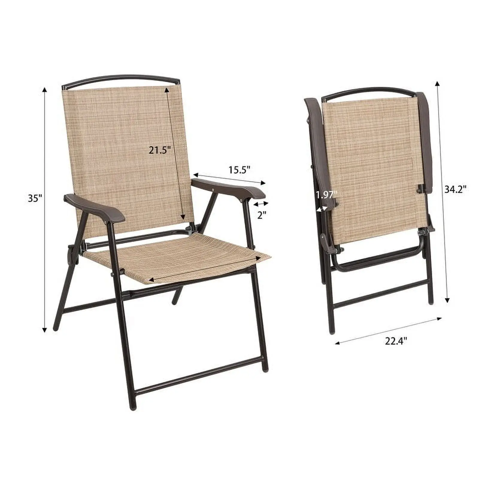 2 Pieces Patio Folding Chairs Outdoor Chairs Textilene Furniture Chair Set, Beige