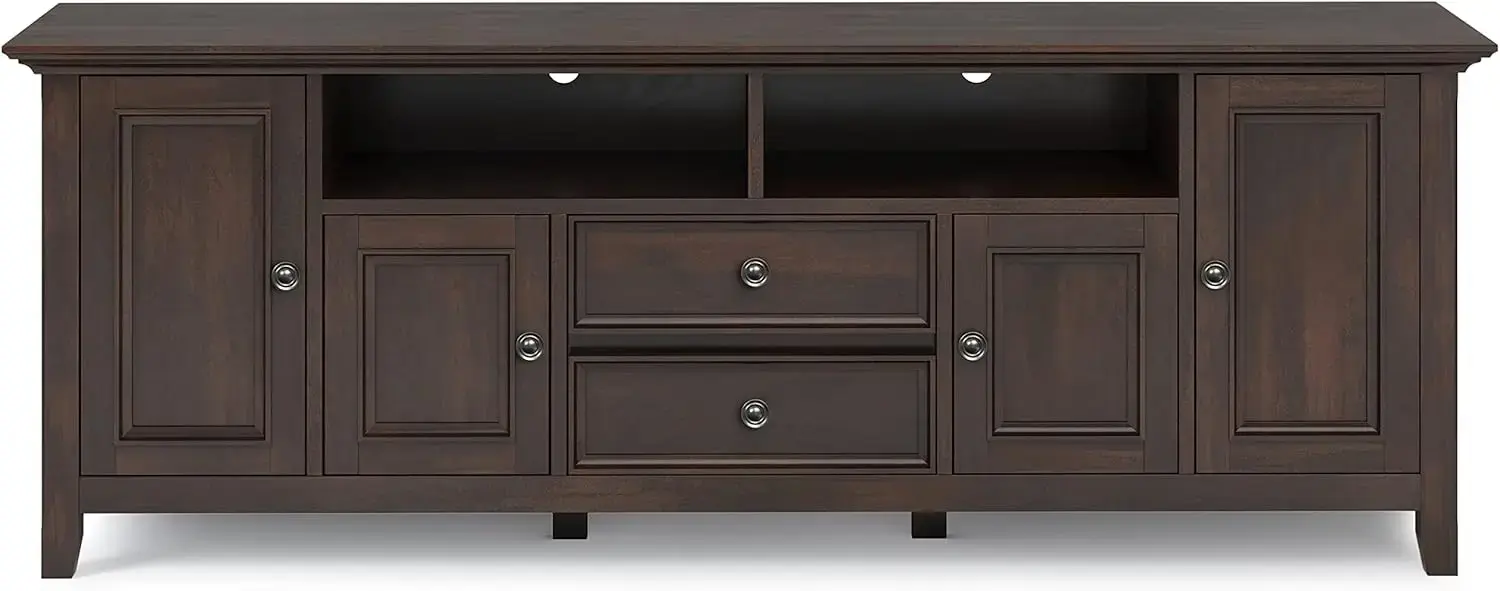 Amherst SOLID WOOD 72 Inch Wide Transitional TV Media Stand in Brunette Brown for TVs up to 80 Inch, For the Living Room .