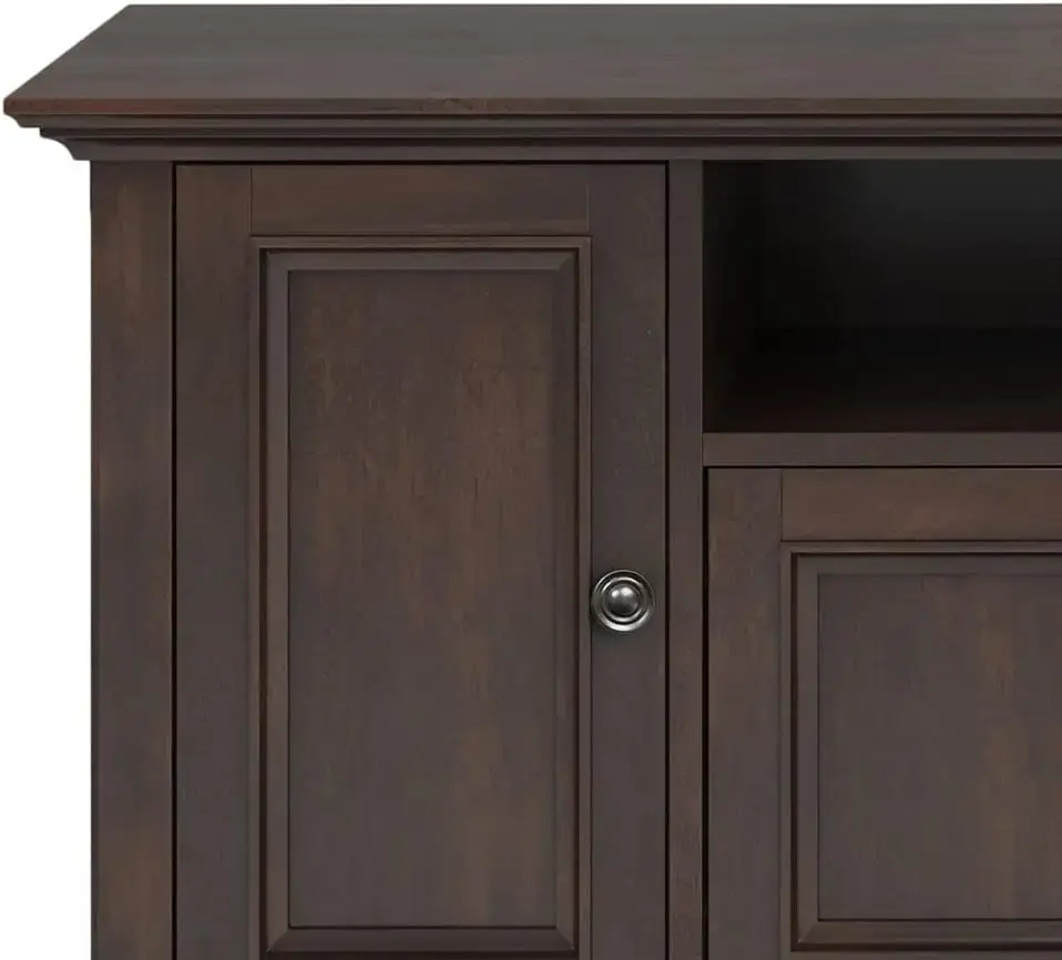 Amherst SOLID WOOD 72 Inch Wide Transitional TV Media Stand in Brunette Brown for TVs up to 80 Inch, For the Living Room .