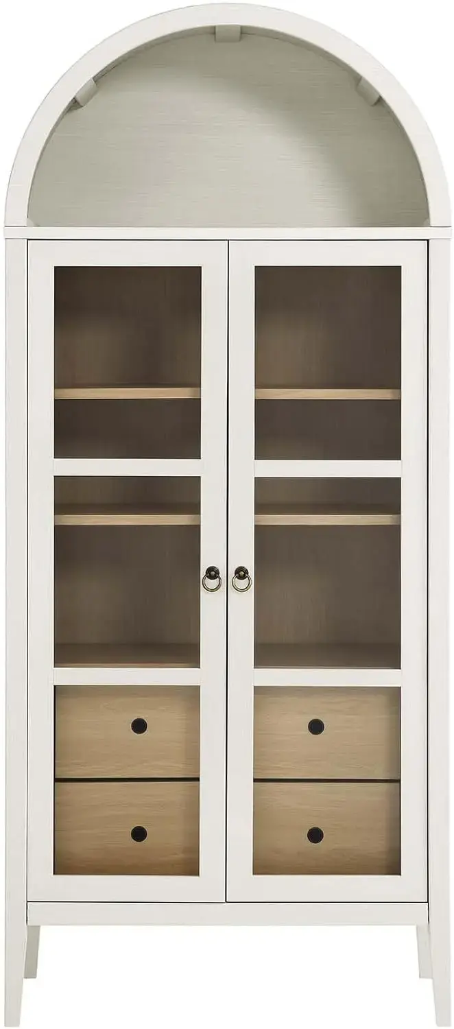 EEI-6639-WHI-OAK Nolan Tall Arched Storage Display Cabinet, White Oak