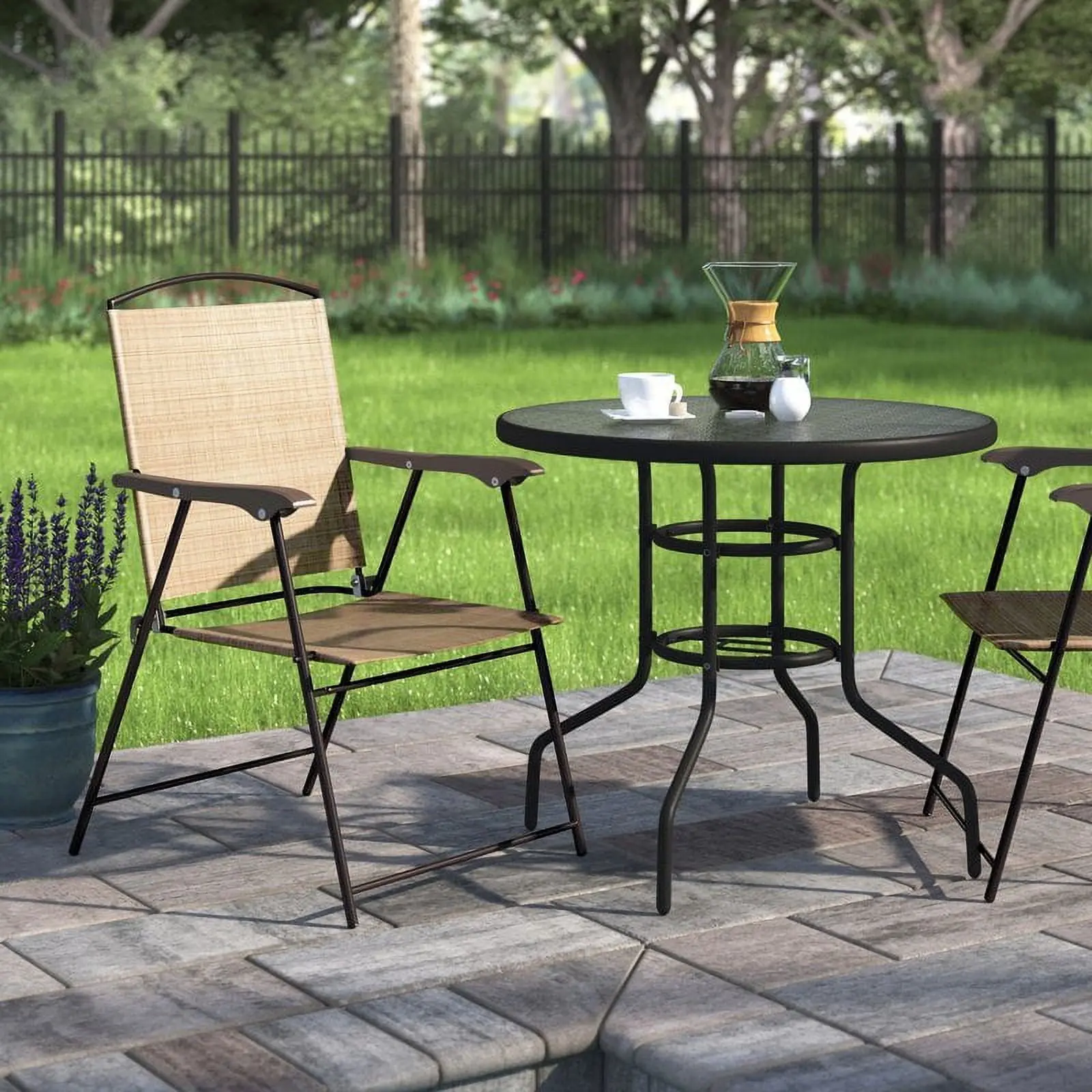 2 Pieces Patio Folding Chairs Outdoor Chairs Textilene Furniture Chair Set, Beige