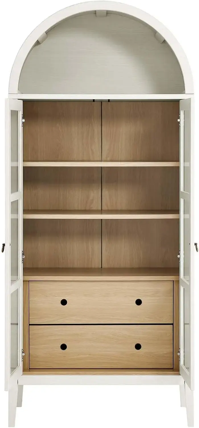 EEI-6639-WHI-OAK Nolan Tall Arched Storage Display Cabinet, White Oak