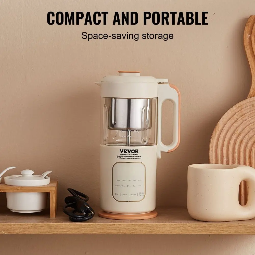 Baby Food Maker, 500W Baby Food Processor with 300 ml Glass Bowl, SUS304 Stainless Steel 4-Blade Baby Food Puree Blender