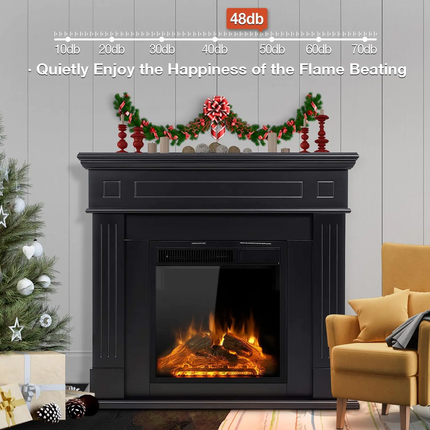 44" Electric Fireplace with Mantel Package Free-Standing Fireplace Heater, Wooden Surround Firebox with Log, Remote Control