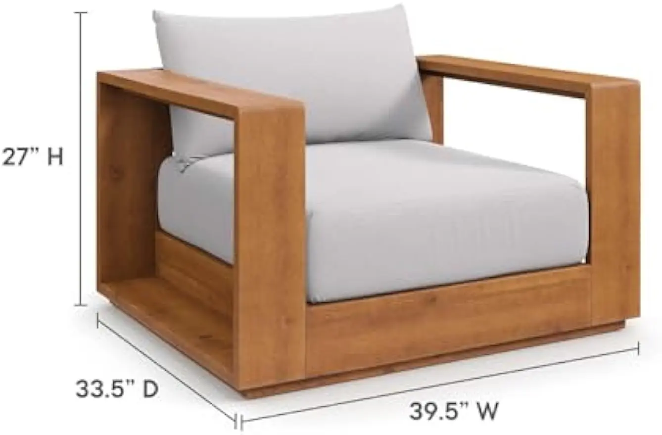 Tahoe Acacia Wood Outdoor Patio Chair in Natural Light Gray with Weather-Resistant Cushions - Ideal as Club Chair