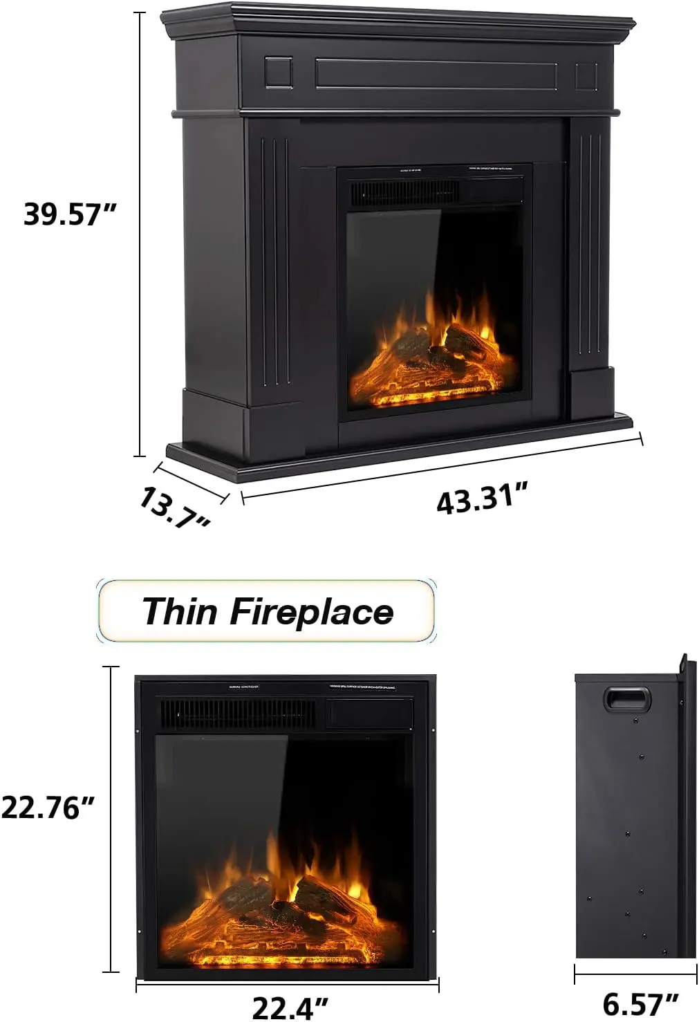 44" Electric Fireplace with Mantel Package Free-Standing Fireplace Heater, Wooden Surround Firebox with Log, Remote Control