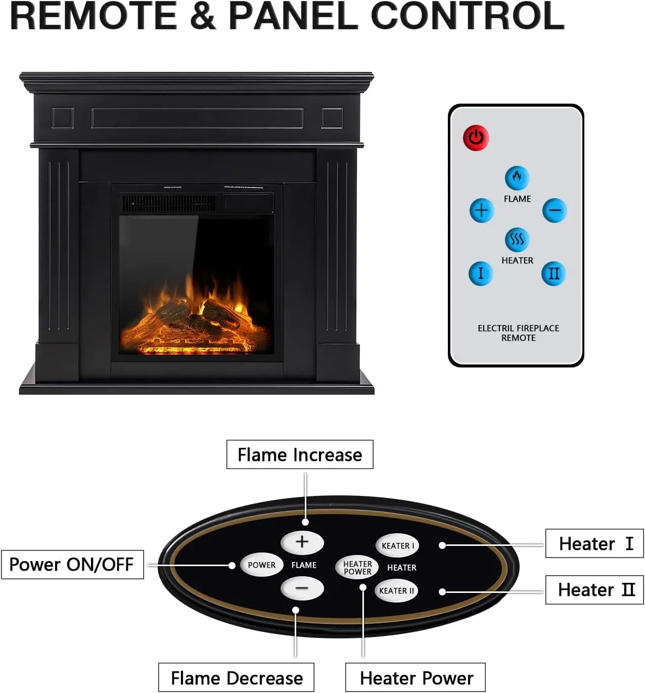 44" Electric Fireplace with Mantel Package Free-Standing Fireplace Heater, Wooden Surround Firebox with Log, Remote Control