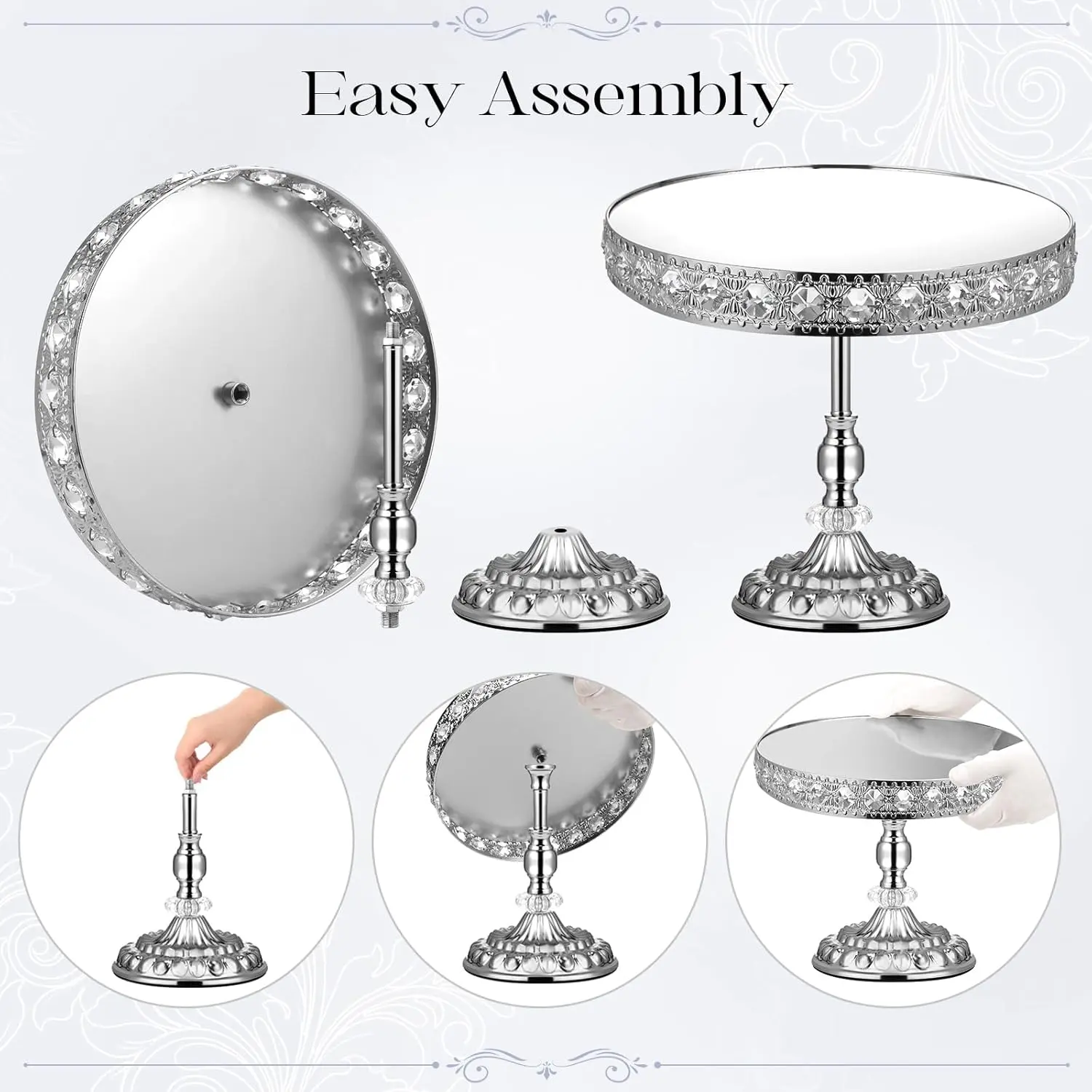 12-Piece Silver Cake Stand Set, Vintage Cake Stand with Crystal Edge and Cupcake Display Tray, Dessert Table Display Set
