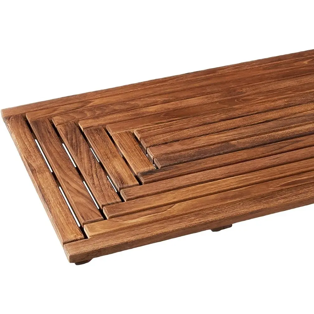 Giza Teak Shower Mat (35.5" x 19.75") and Peter Teak Toilet Mat (20" x 18")