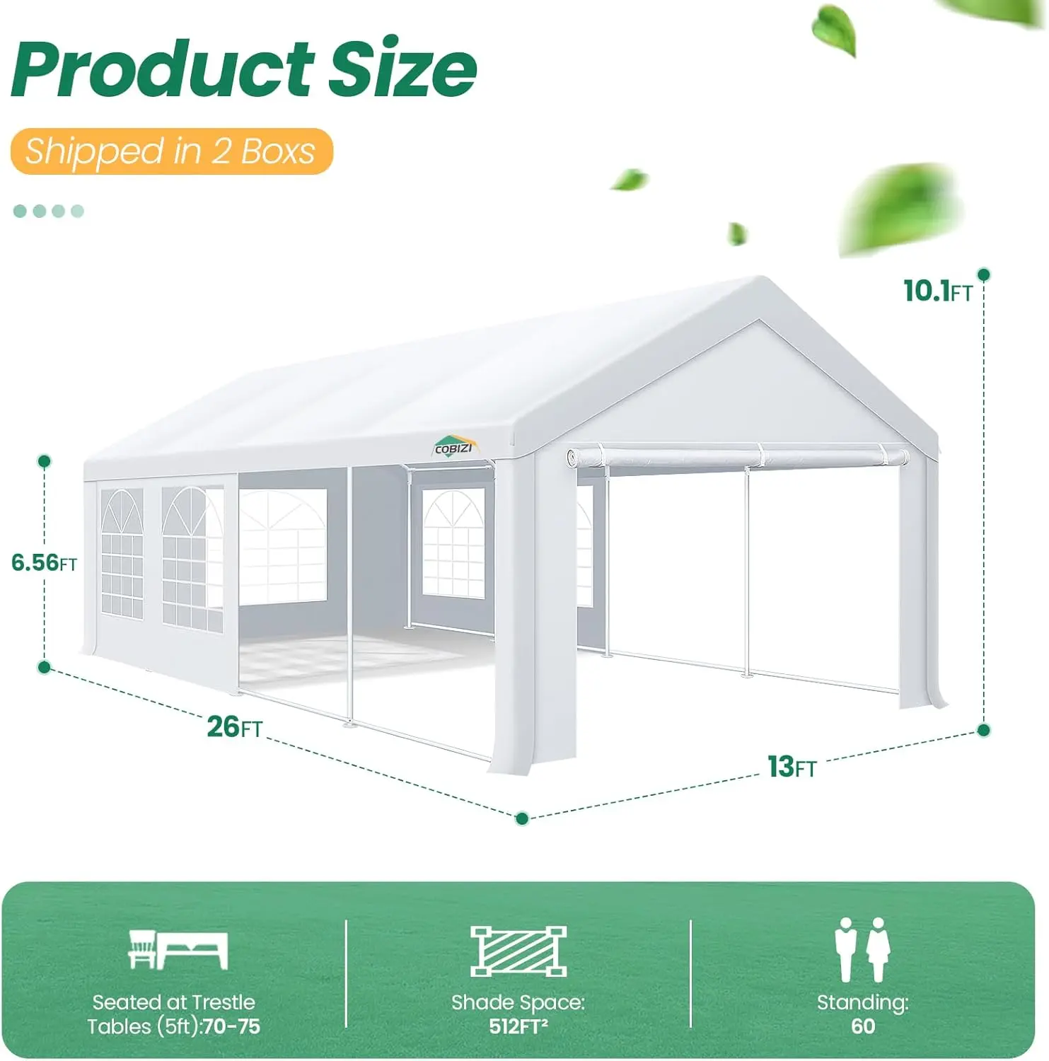 13x26 Party Tent Heavy Duty, 13x26 Tent with Removable Sidewalls & Built-in Sandbags, Wedding Tent, Easy to Set up, UV 50+