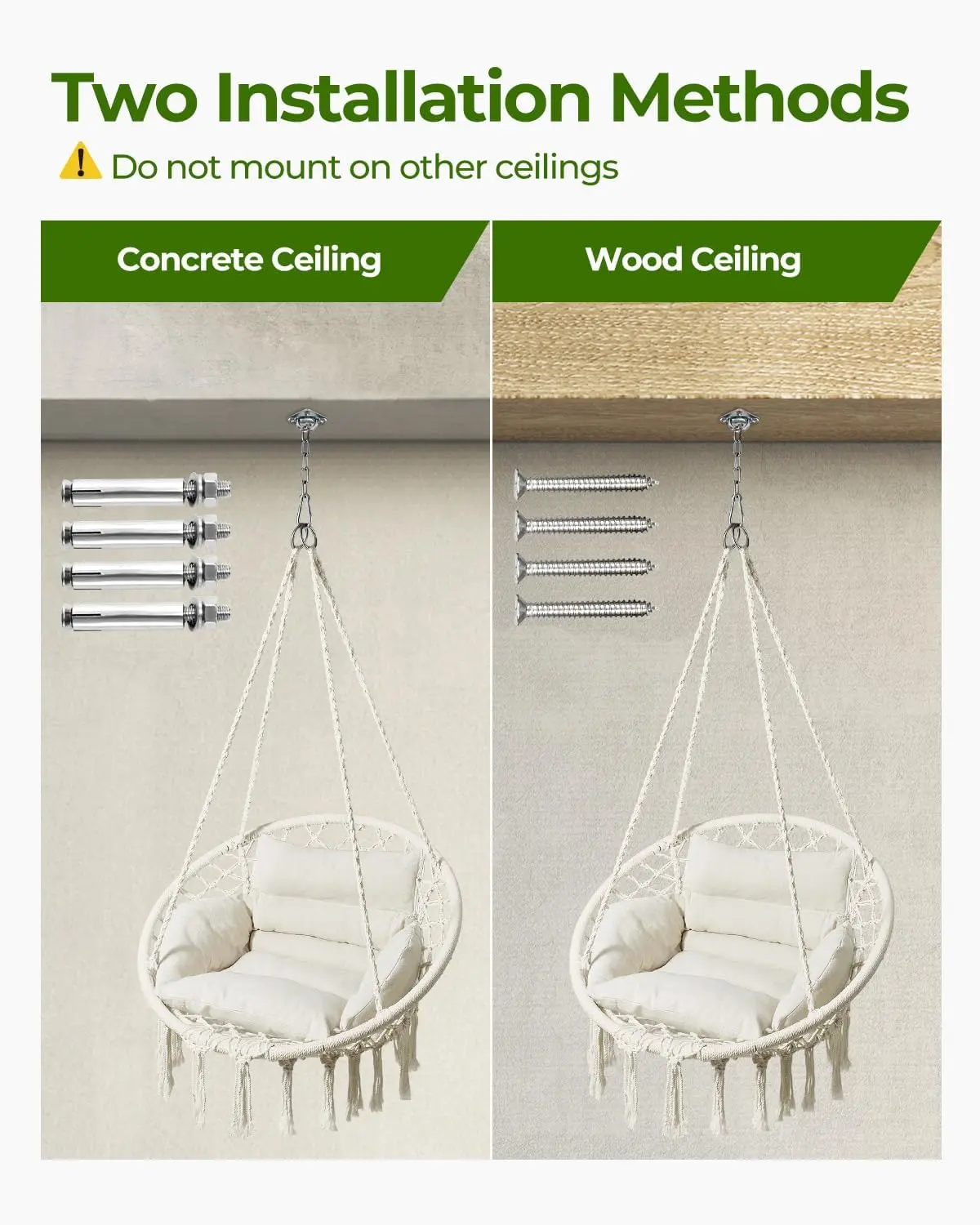 Hammock Chair, Macrame Swing Chair with Comfy Cushion, Boho Hanging Chair for Outdoor & Indoor, Perfect for Bedroom,