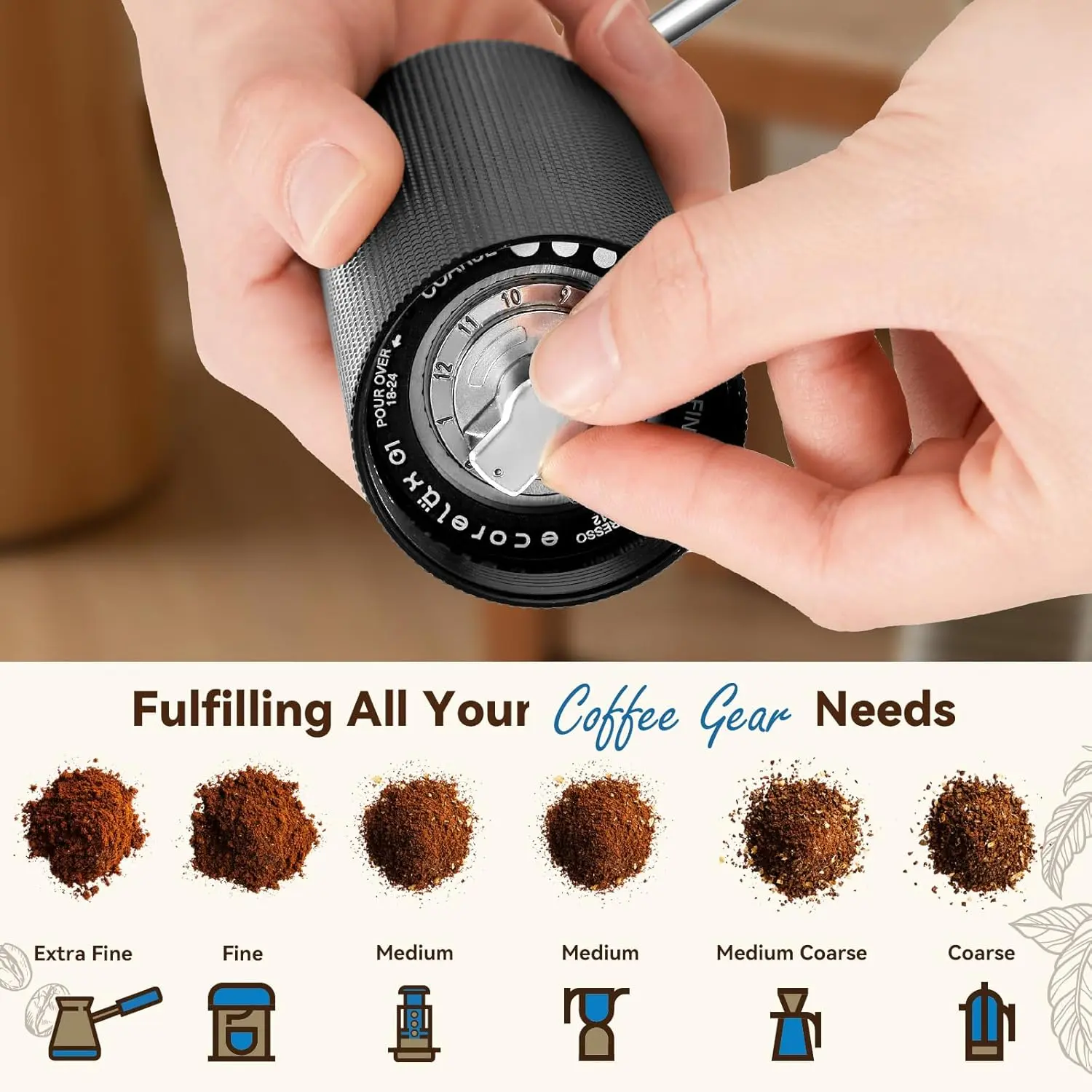 Manual Coffee Grinder - Precision Grinding, Portable, Durable Design for Coffee Aficionados - Enhance Your Brewing Experience