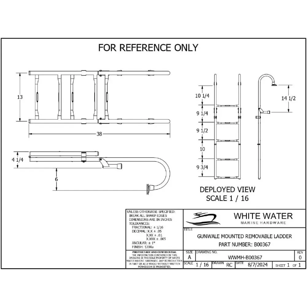 - B00367 5-Step Gunwale-Mounted Removable Ladder | Marine 304 Stainless Steel Heavy-Duty Boarding Ladder | Corrosion-Resistant