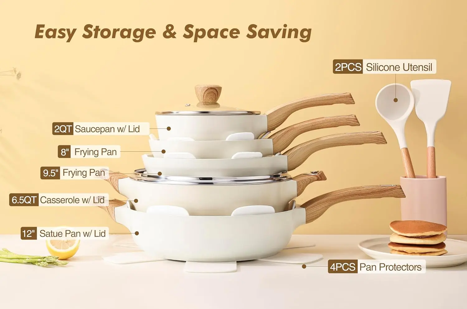 Ceramic Cookware Sets, Pots and Pans Set Non stick, 14-Piece Induction Cookware, Non toxic Healthy Non Stick Kitchen Cooking Set