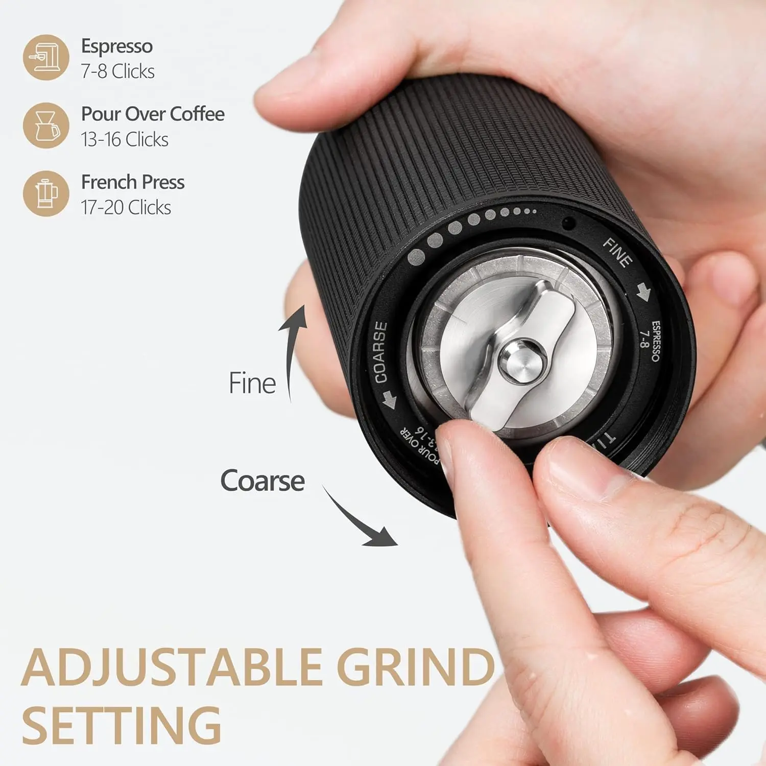 Chestnut C3S Manual Coffee Grinder, Hand Coffee Grinder with Adjustable Grind Setting, Stainless Steel S2C Conical Burr Coffee