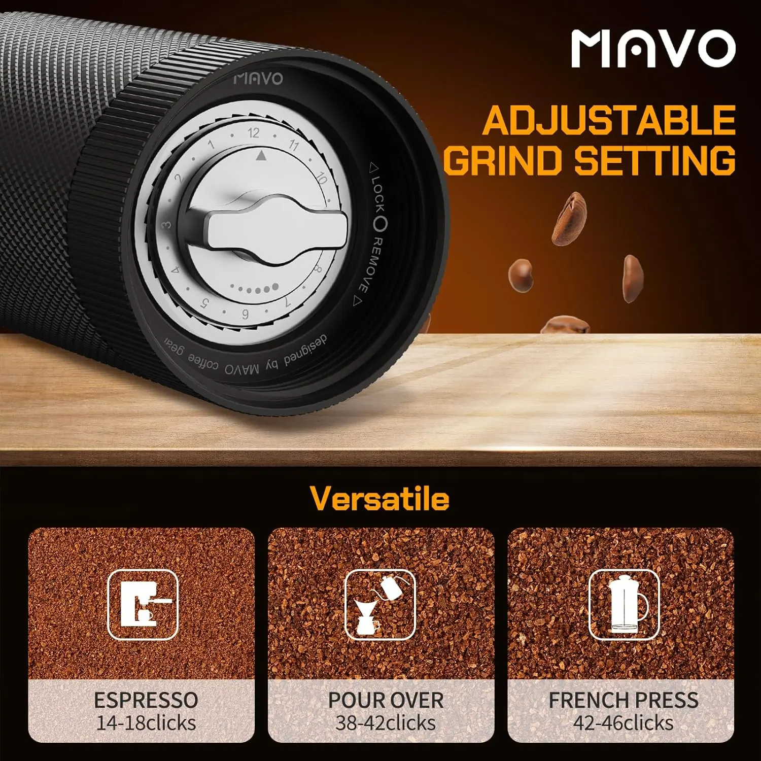 Manual Coffee Grinder, Wizard Hand Coffee Grinder, Capacity 25g with CNC Stainless Steel Pentagon Conical Burr, Adjustable