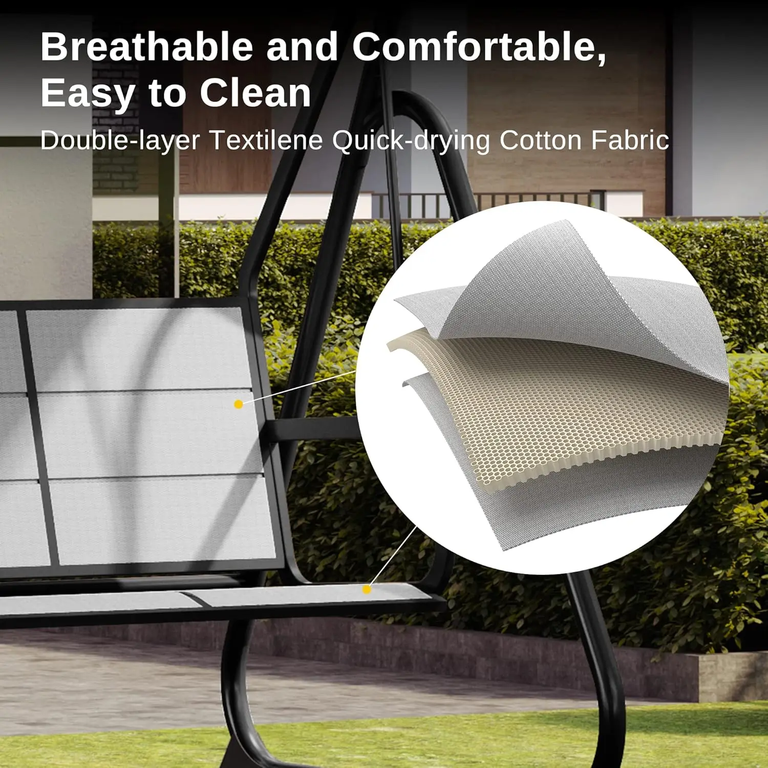 3-Person Outdoor Porch Swing with Adjustable Canopy, Patio Swing Chair with Comfortable and Breathable Seats, Outdoor Swing