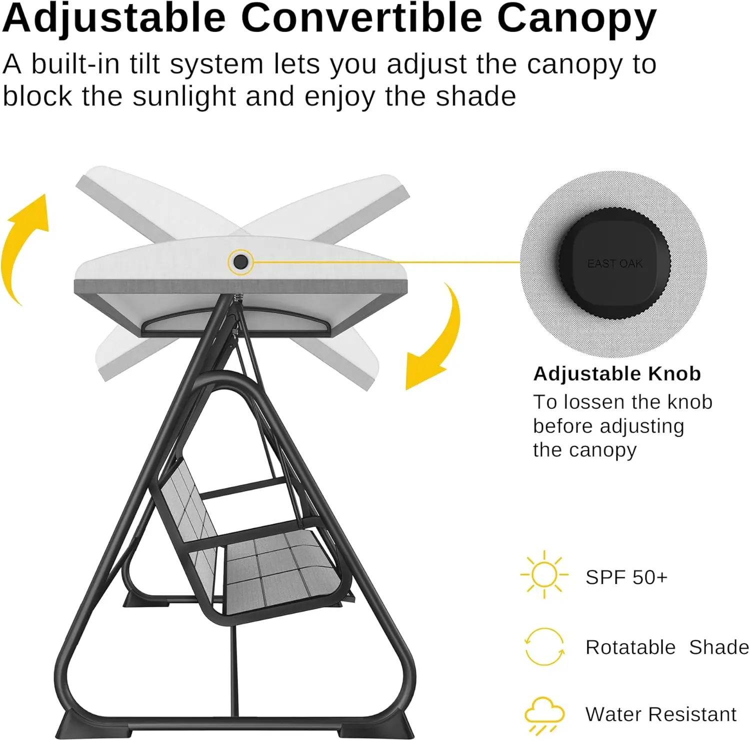 3-Person Outdoor Porch Swing with Adjustable Canopy, Patio Swing Chair with Comfortable and Breathable Seats, Outdoor Swing