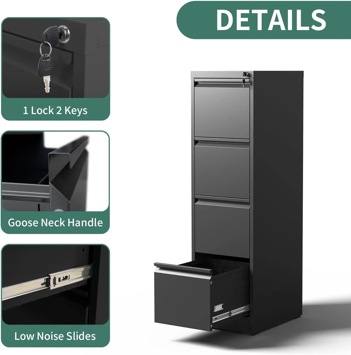 4 Drawer File Cabinet with Lock,Metal Vertical Filing Cabinets for Home Office,Heavy Duty File Storage Cabinet