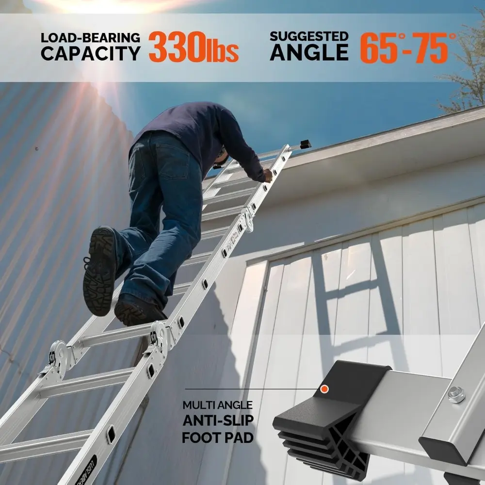 15.5FT Folding Ladder Multi-Purpose Aluminium Extension 7 in 1 Step Heavy Duty Combination EN 131 Standard