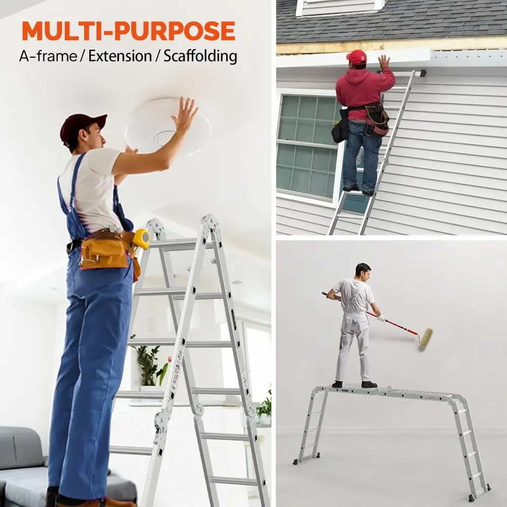 15.5FT Folding Ladder Multi-Purpose Aluminium Extension 7 in 1 Step Heavy Duty Combination EN 131 Standard