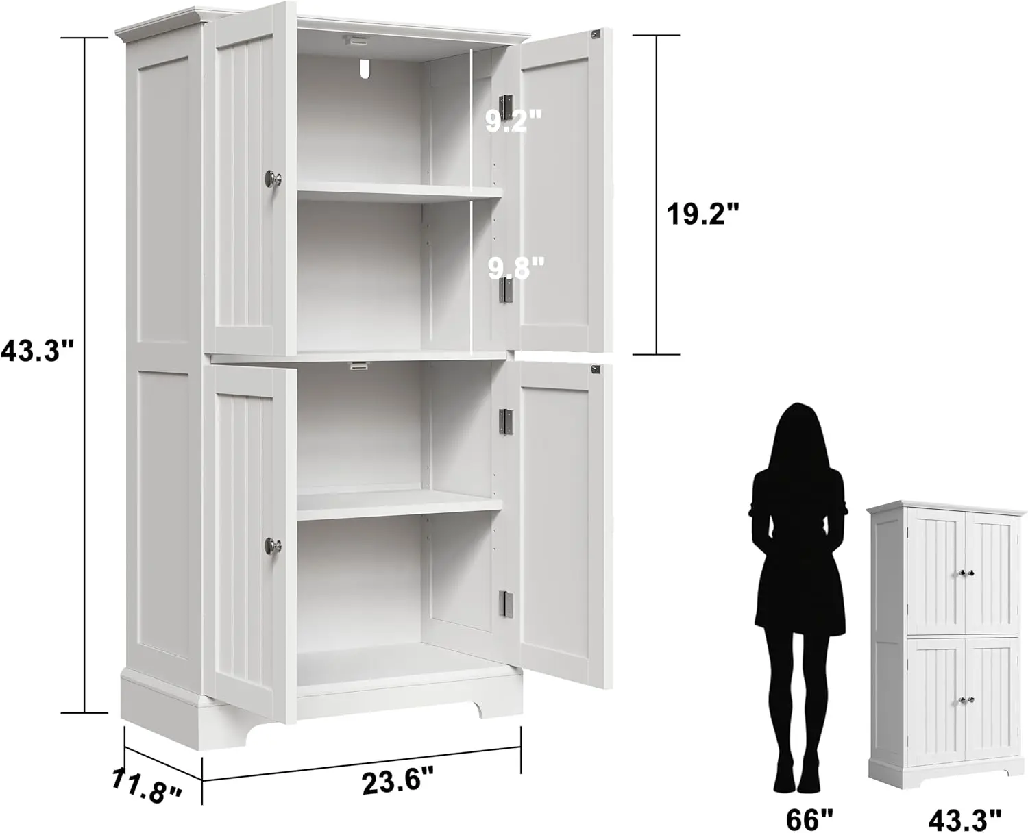 Bathroom Floor Cabinet, Modern Bathroom Storage Cabinet with 4 Doors and Adjustable Shelves, Freestanding Cupboard