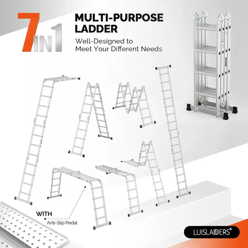 15.5FT Folding Ladder Multi-Purpose Aluminium Extension 7 in 1 Step Heavy Duty Combination EN 131 Standard