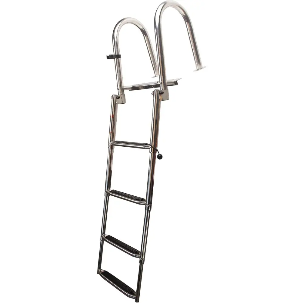 4-Step Stainless Steel Telescoping Dock Ladder for Pontoon Boats - Heavy Duty 600lbs Capacity, Foldable Rear Entry Swim Ladder w