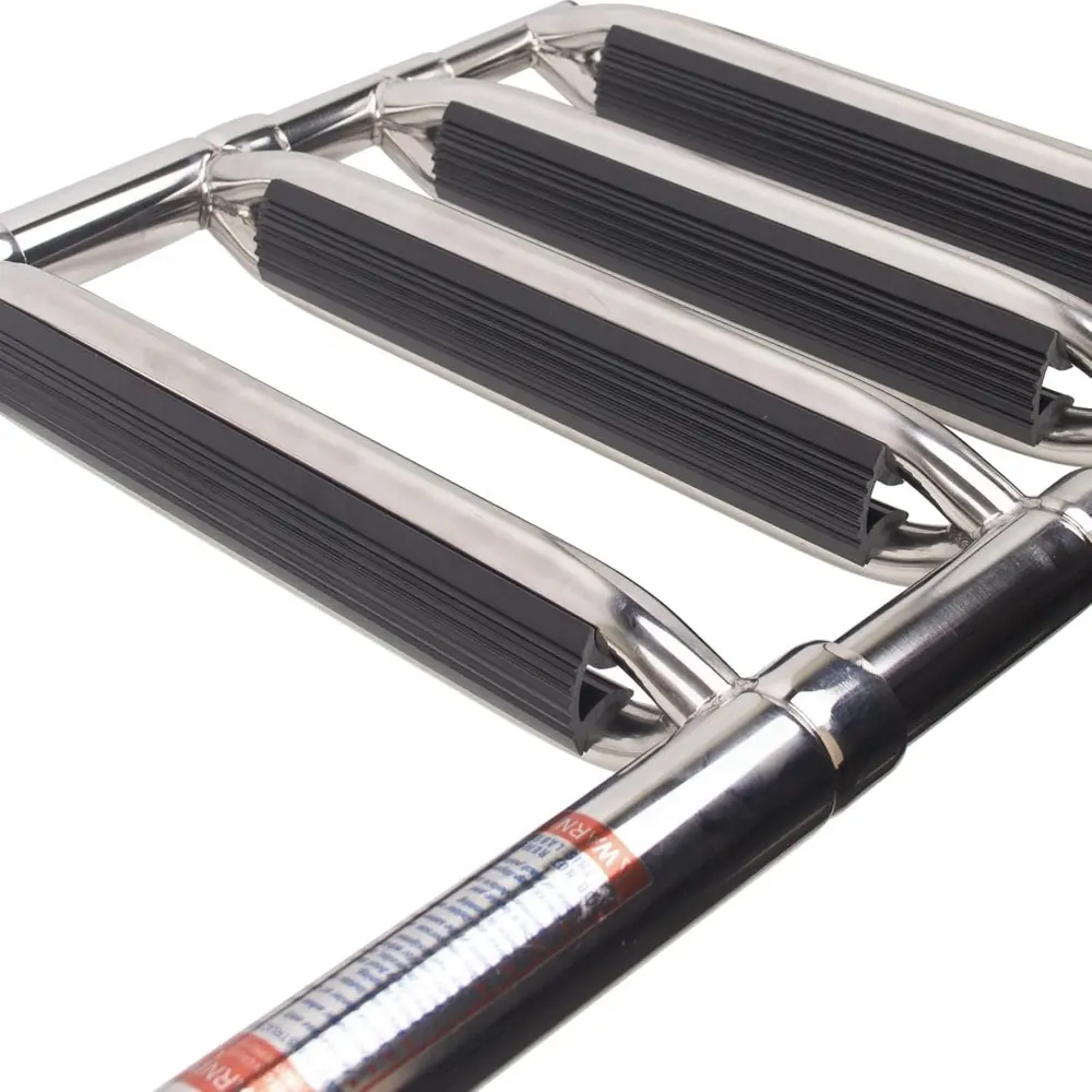 4-Step Stainless Steel Telescoping Dock Ladder for Pontoon Boats - Heavy Duty 600lbs Capacity, Foldable Rear Entry Swim Ladder w