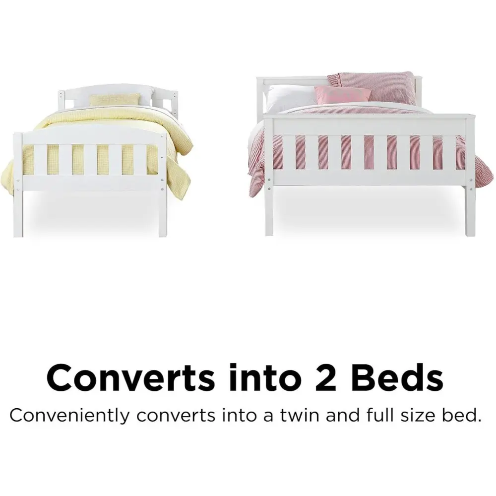 DHP Airlie Twin over Full Bunk Bed, White, Wood Construction, Converts to Twin/Full, 4-Step Ladder, Guard Rails