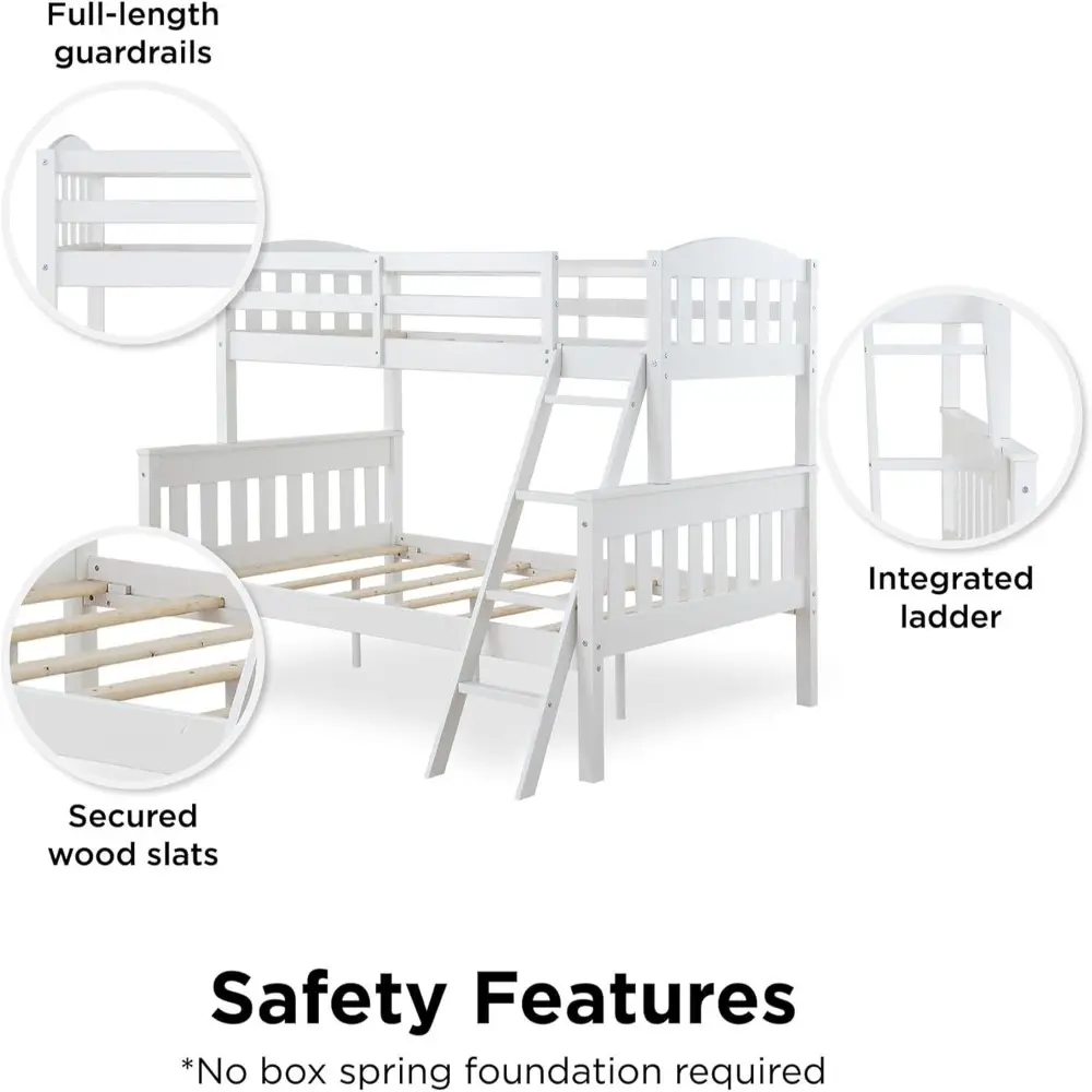 DHP Airlie Twin over Full Bunk Bed, White, Wood Construction, Converts to Twin/Full, 4-Step Ladder, Guard Rails