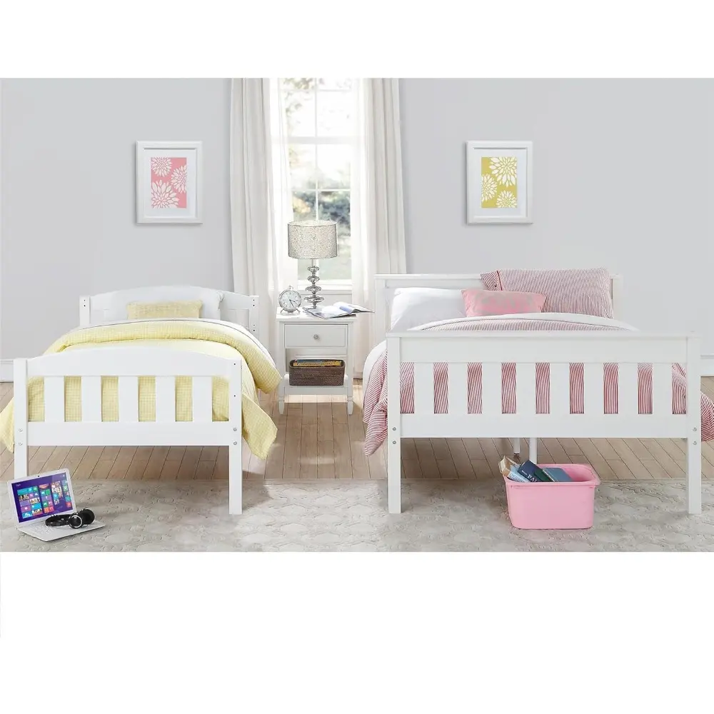 DHP Airlie Twin over Full Bunk Bed, White, Wood Construction, Converts to Twin/Full, 4-Step Ladder, Guard Rails