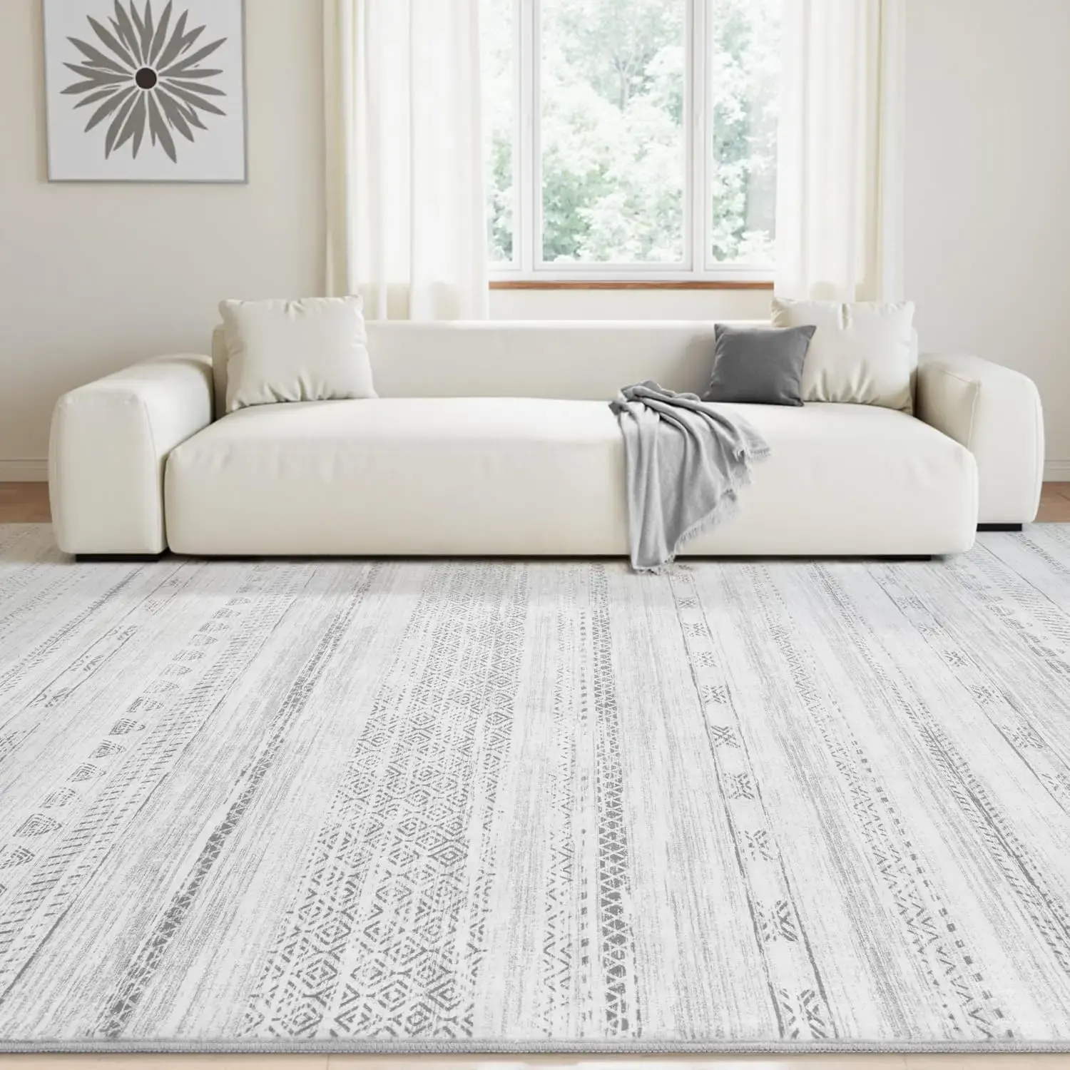 5x7 Area Rugs for Living Room Machine Washable Rug Distressed Indoor Carpet Neutral Moroccan Boho Rug Ultra Soft Area Rug