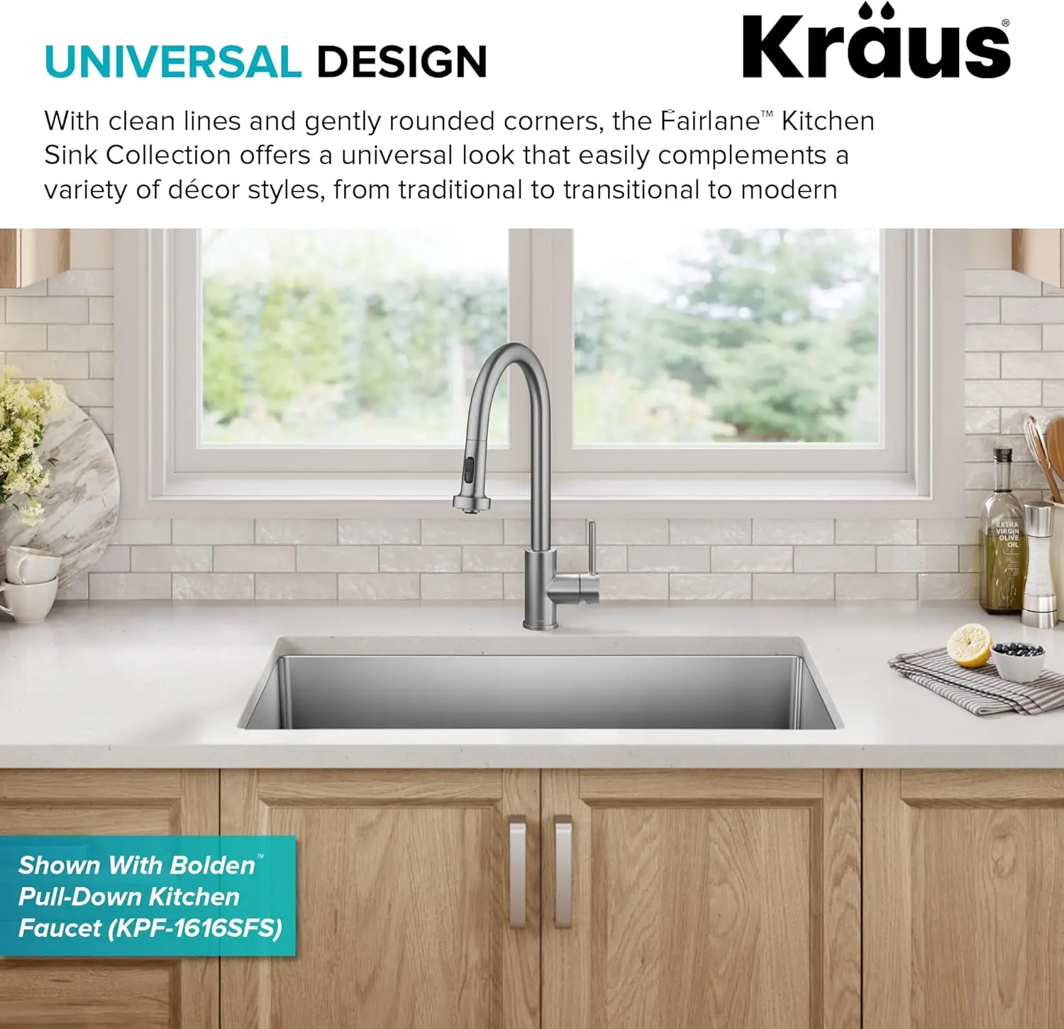 Fairlane 33-inch Undermount Single Bowl 18-Gauge Stainless Steel Kitchen Sink, KHU640-33