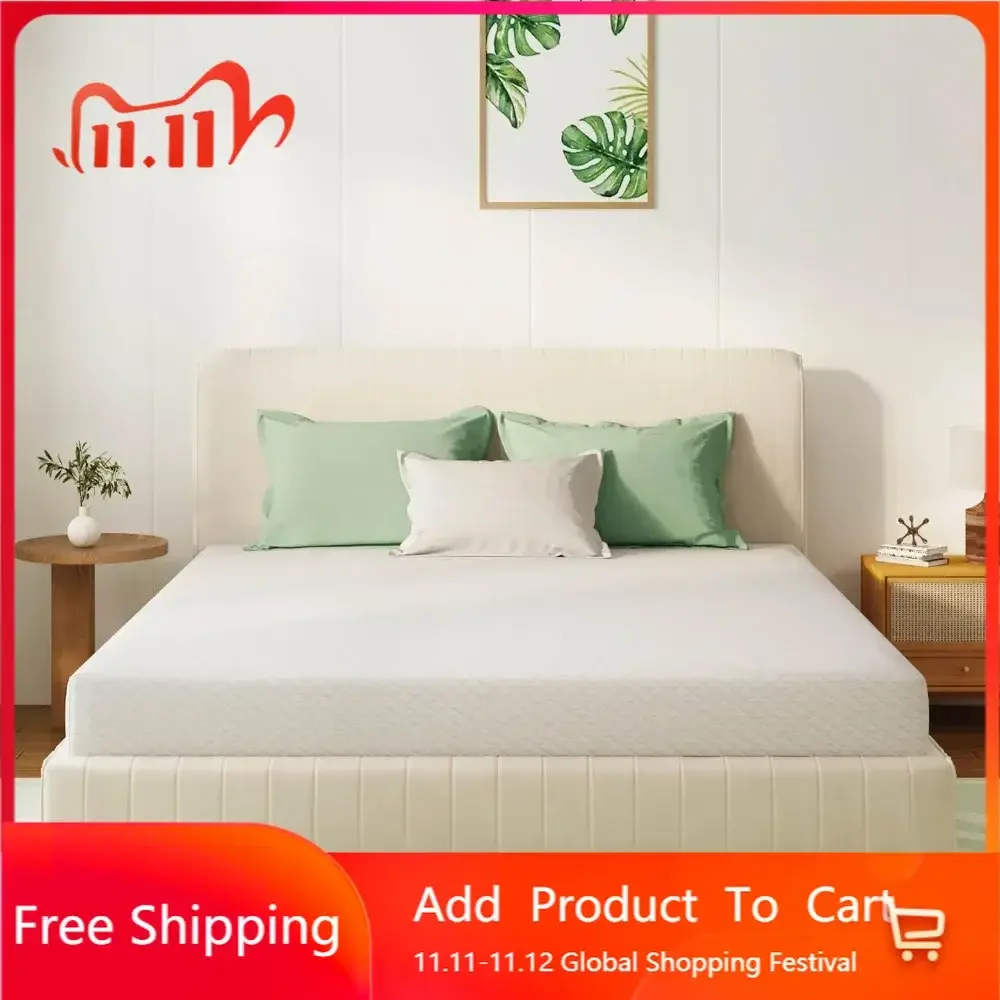 Full Size Mattress 6 Inch Green Tea Memory Foam Mattress for Cool Sleep & Pressure Relief, Fiberglass Free, Bed in a Box, Remova