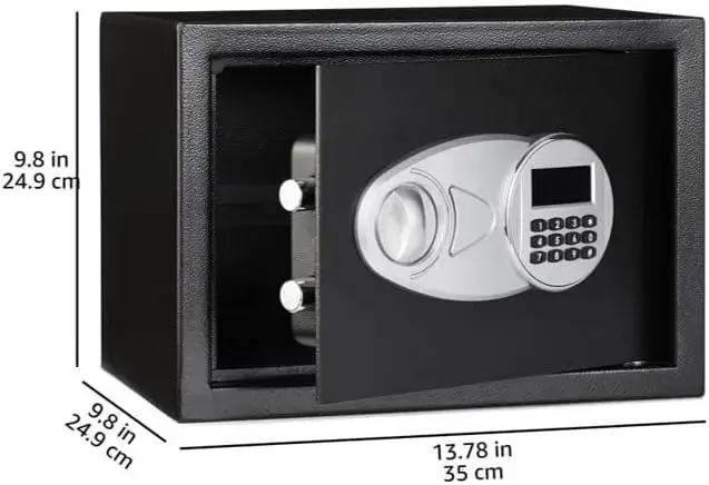 Steel Security Safe and Lock Box with Electronic Keypad - Secure Cash,0.5 Cubic Feet, Black, 13.8" W x 9.8" D x 9.8" H