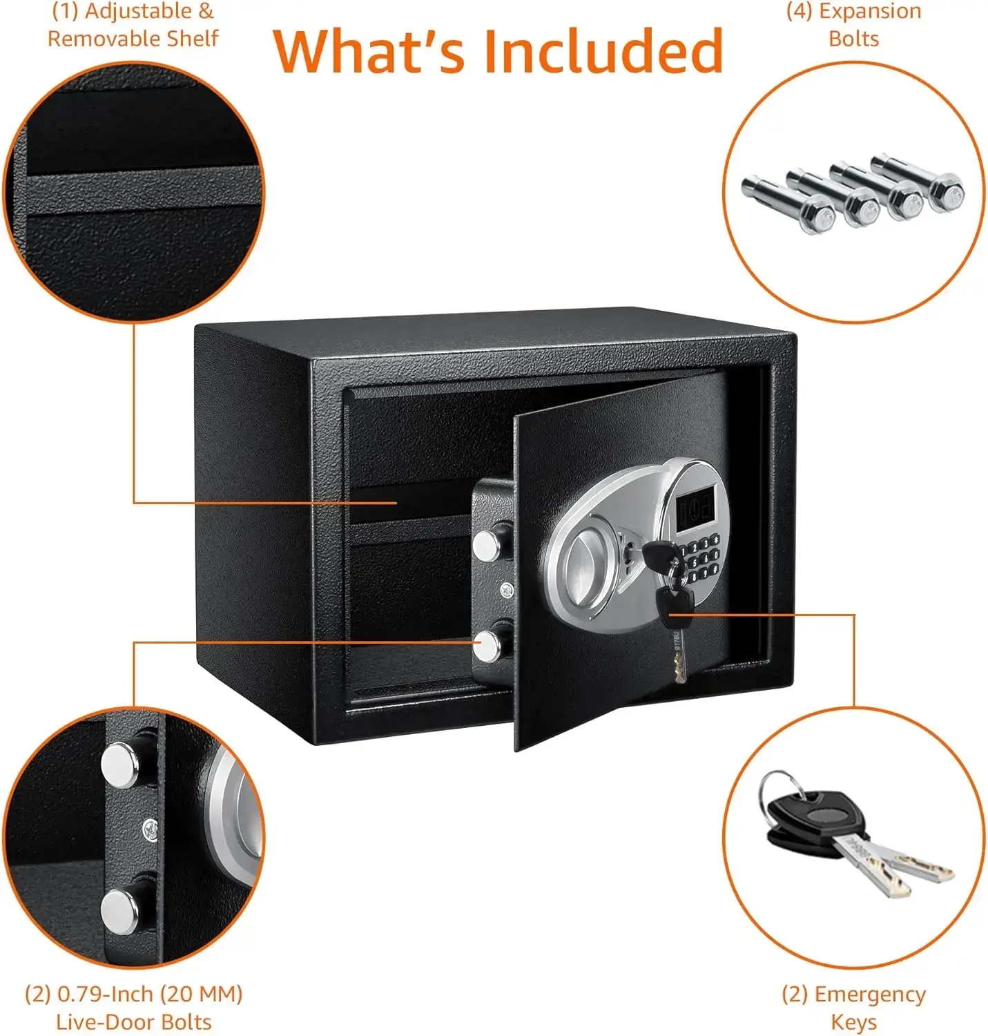 Steel Security Safe and Lock Box with Electronic Keypad - Secure Cash,0.5 Cubic Feet, Black, 13.8" W x 9.8" D x 9.8" H