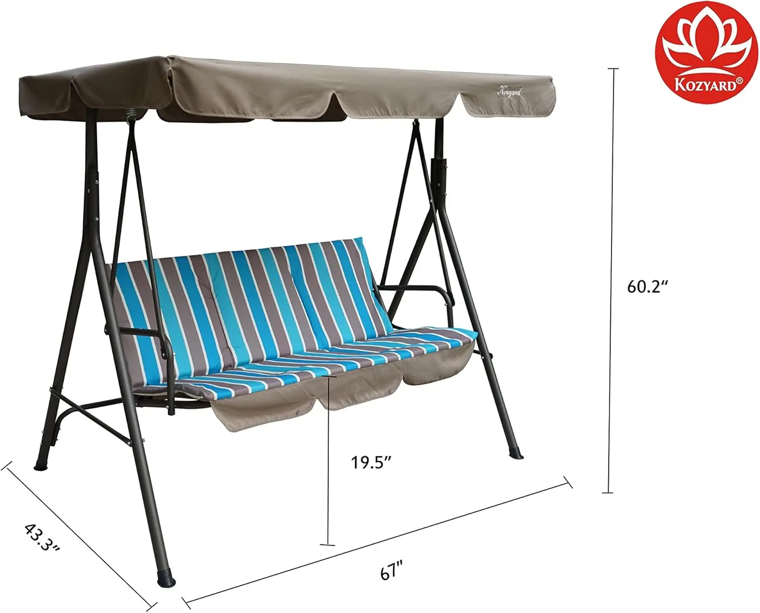 Alicia Patio Swing Chair - Comfortable 3 Cushion Seats with Strong Steel Frame,AdjustableCanopy andRemovableCushion Ideal Glider