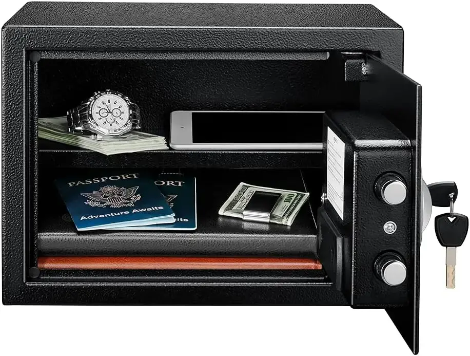 Steel Security Safe and Lock Box with Electronic Keypad - Secure Cash,0.5 Cubic Feet, Black, 13.8" W x 9.8" D x 9.8" H