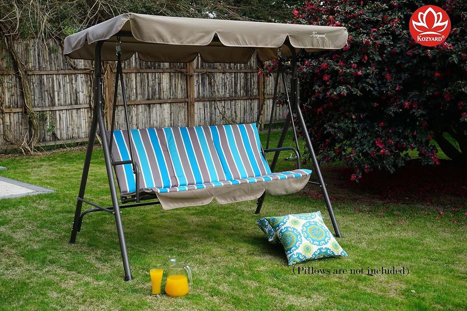 Alicia Patio Swing Chair - Comfortable 3 Cushion Seats with Strong Steel Frame,AdjustableCanopy andRemovableCushion Ideal Glider