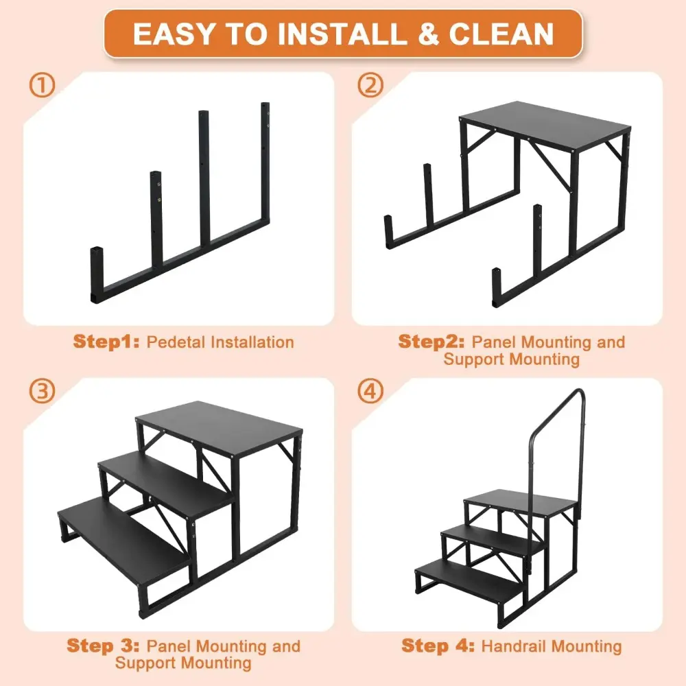 3 Step RV Stairs, Hot Tub Steps, Outdoor Spa Step Ladder with Handrail,Portable Economy 5th Wheel Stair for Travel Trailer, Moto