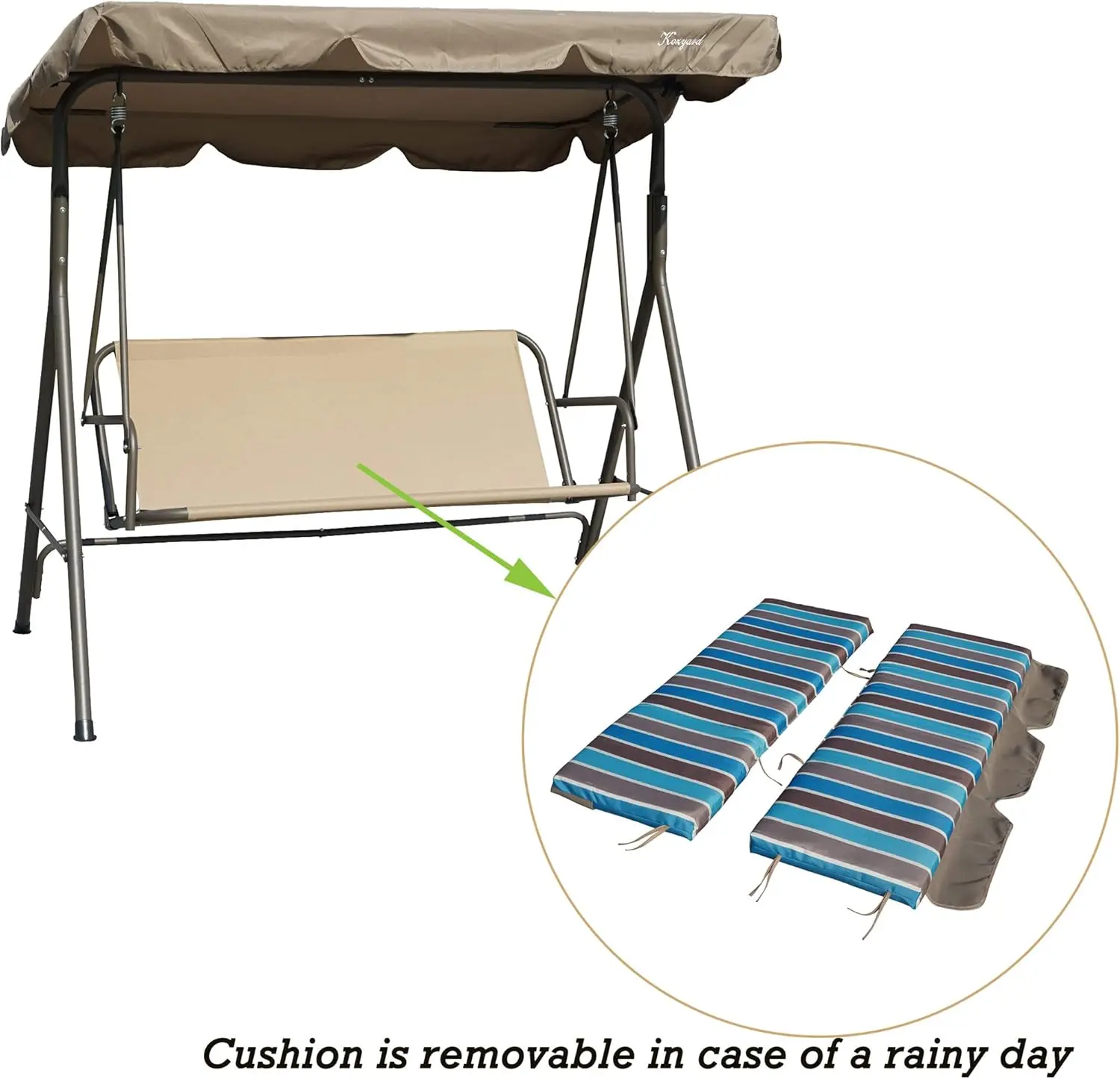 Alicia Patio Swing Chair - Comfortable 3 Cushion Seats with Strong Steel Frame,AdjustableCanopy andRemovableCushion Ideal Glider