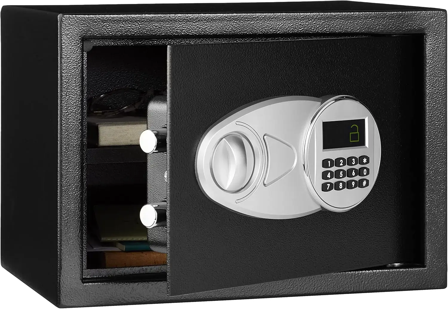 Steel Security Safe and Lock Box with Electronic Keypad - Secure Cash,0.5 Cubic Feet, Black, 13.8" W x 9.8" D x 9.8" H